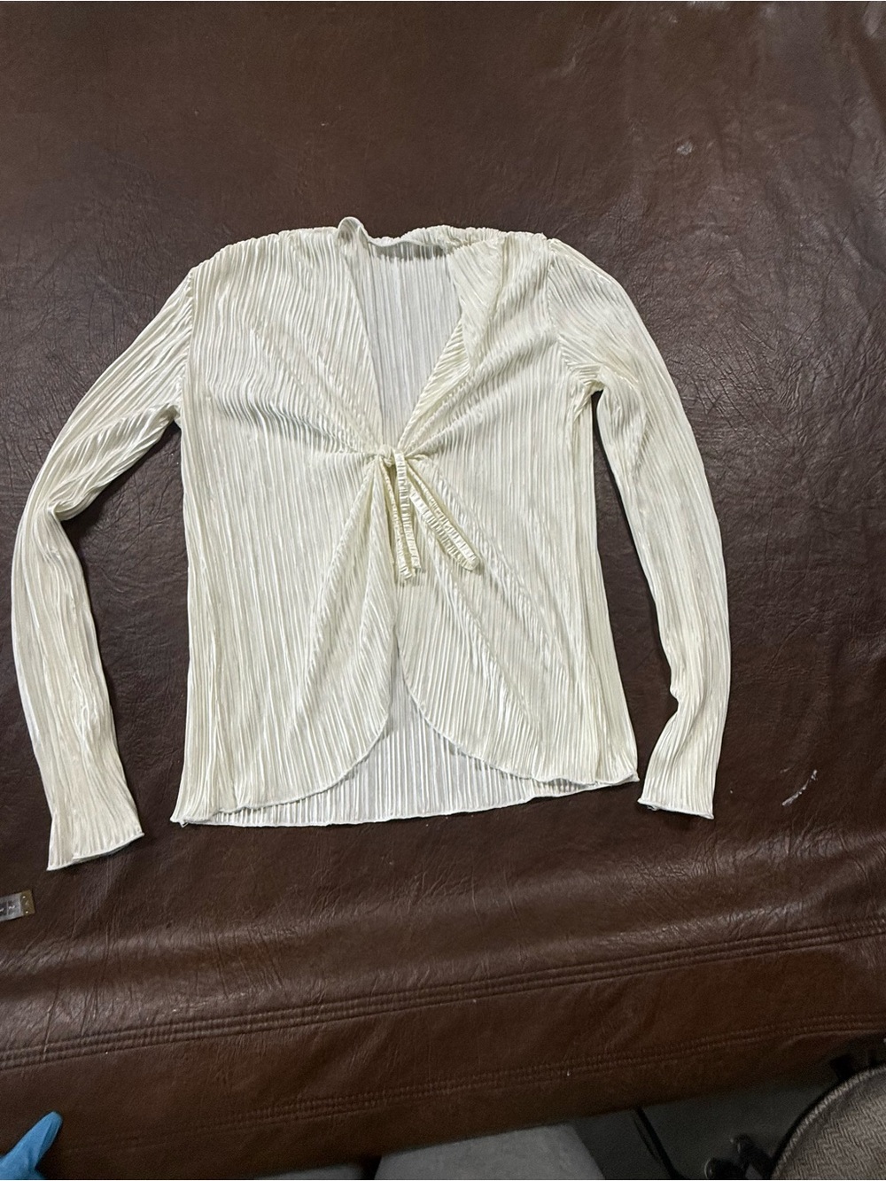 Light Cream Pleated Tie-Front Women's Top